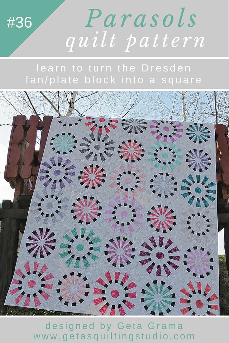 Dresden Fan Quilt - patchwork quilt using a modified Dresden Fan Plate block. Turn the circle block into a square, it requires only piecing!