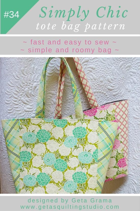 Tote bag pattern for a quick, easy, simple and chic tote bag.