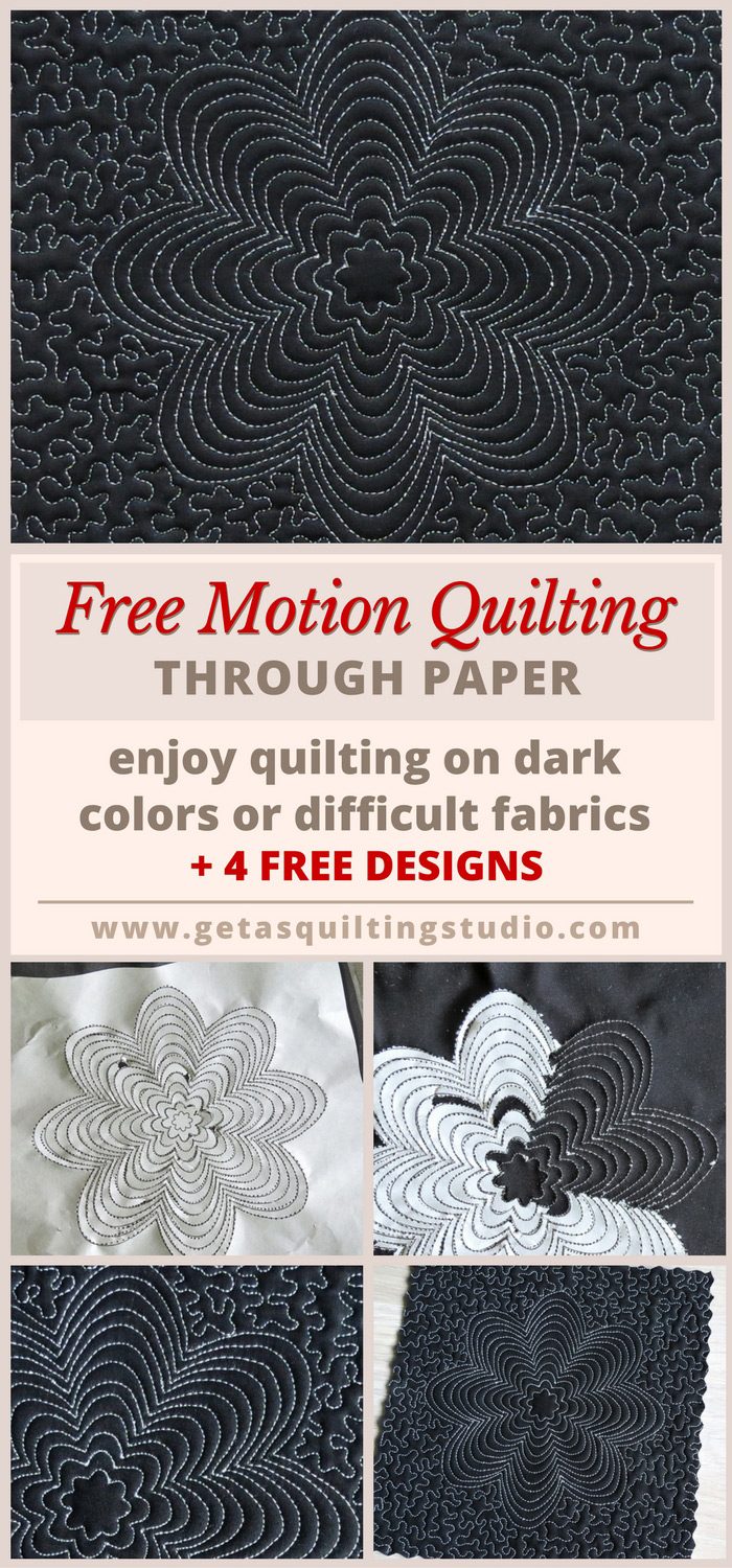 Quilting through paper- how to enjoy quilting on dark color or difficult fabrics.