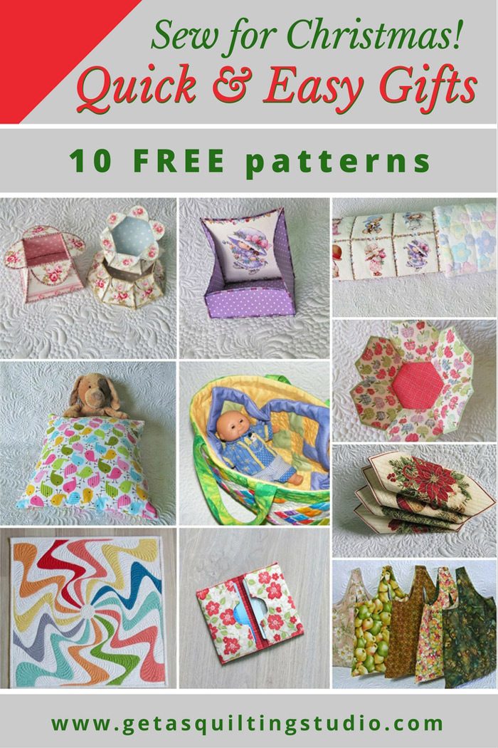 Quick and easy gifts to sew for Christmas- 10 FREE patterns for quilts, boxes, bowls, shopping bags and more.